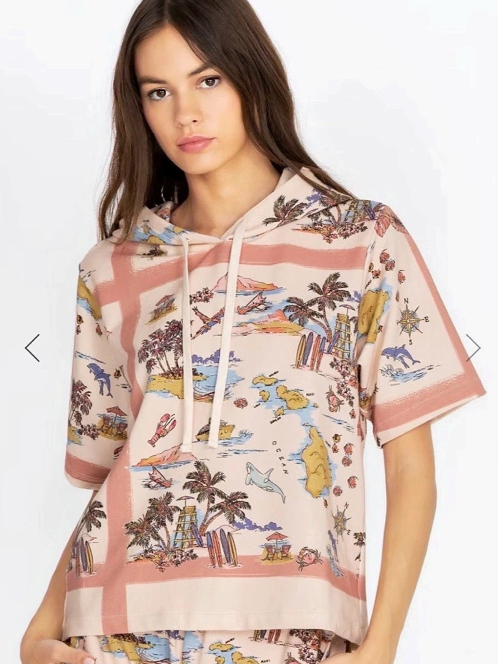 Johnny Was - Surfer Pullover Hooded top. Hawaii Print in Pink & Blue